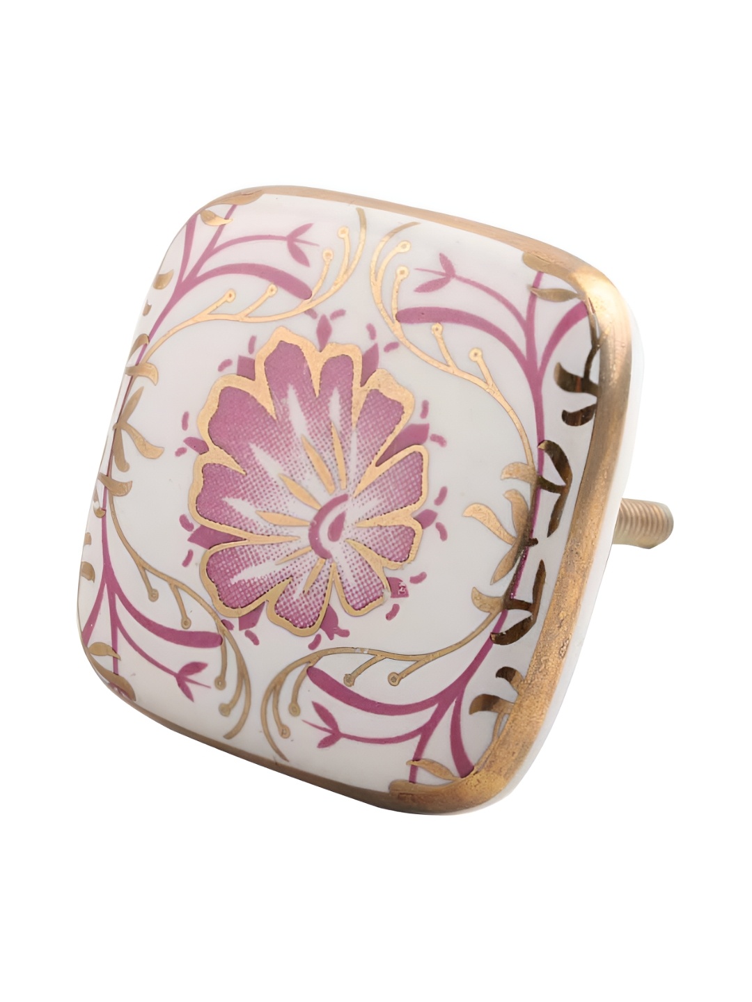 

Indianshelf White & Pink Floral Printed Ceramic Square Dresser Knob