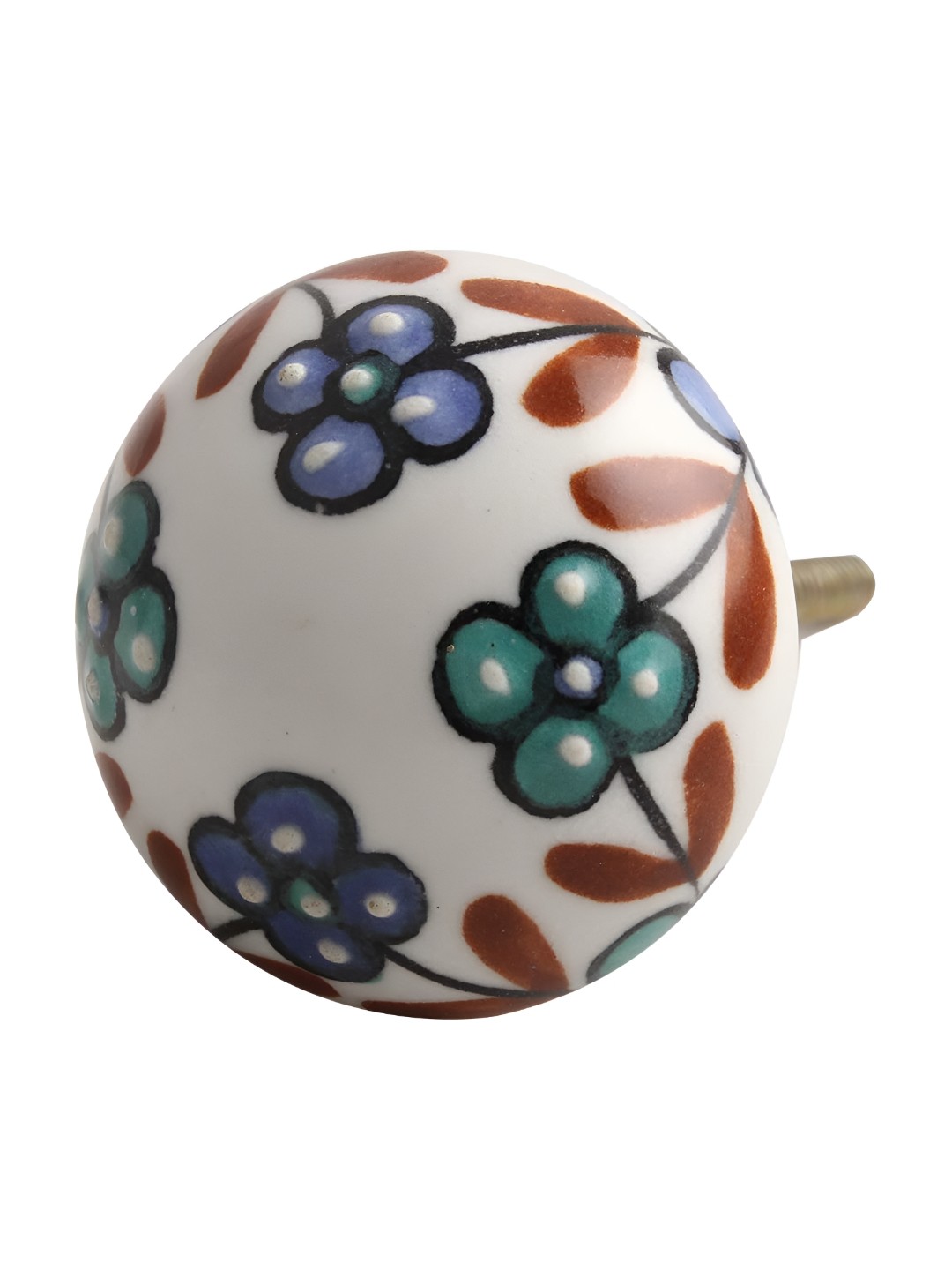 

Indianshelf White & Sea Green Floral Designed Ceramic Knob