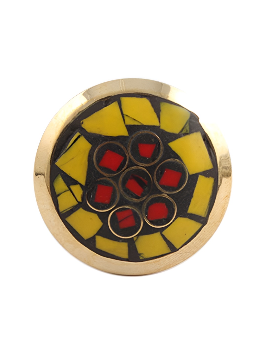 

Indianshelf Yellow & Black Round Stone and Metal Knob