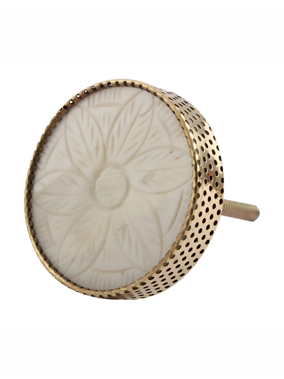 

Indianshelf Cream-colored Floral Metal and Bone Drawer Knob