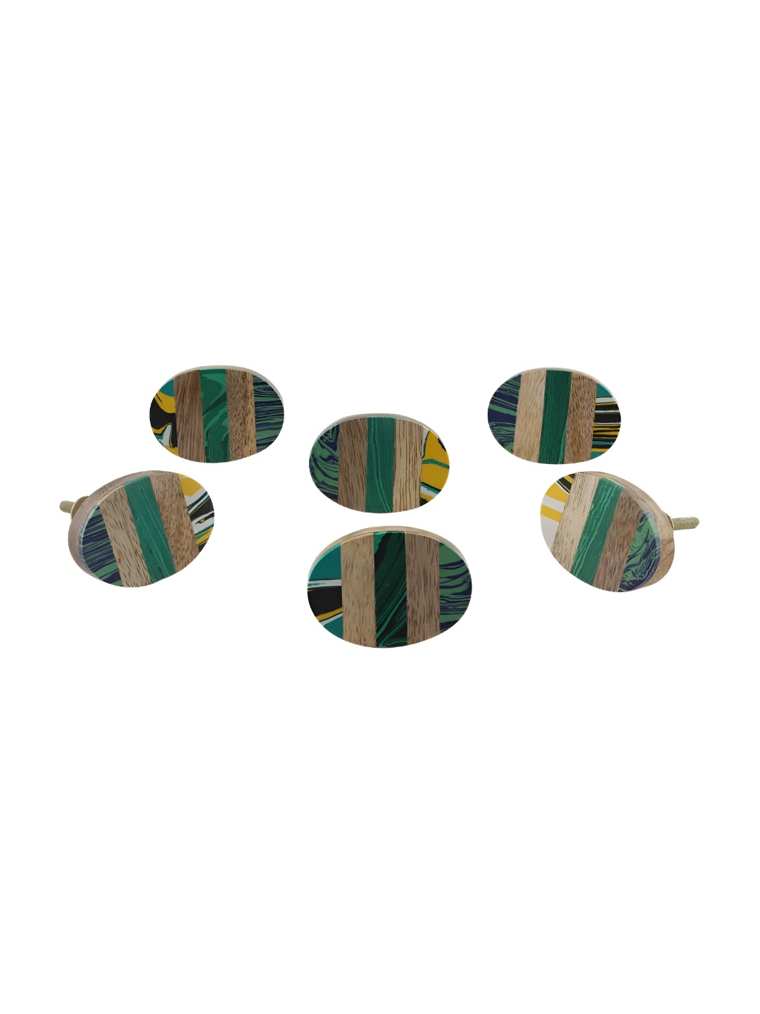 

Indianshelf Green & Beige Striped Pattern Wooden Oval Cabinet knob