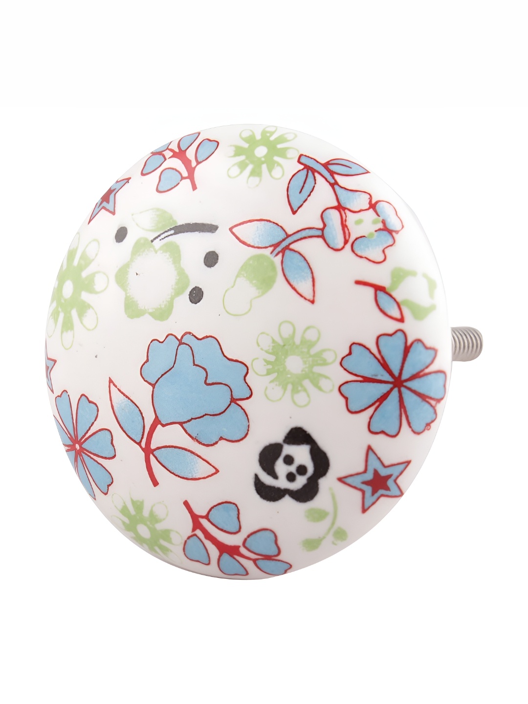 

Indianshelf White & Turquoise Blue Floral Designed Metal Knob