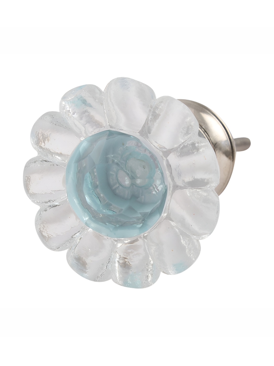 

Indianshelf Transparent & Blue Textured Daisy Crystal Glass Wardrobe Knob