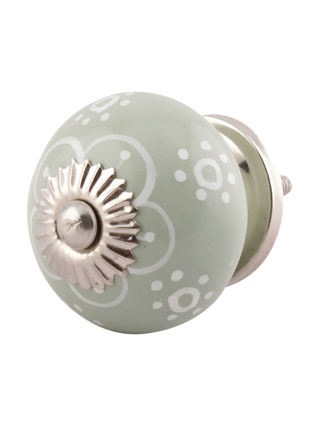 

Indianshelf Sage-Green & White Printed Round Ceramic Wardrobe Knob
