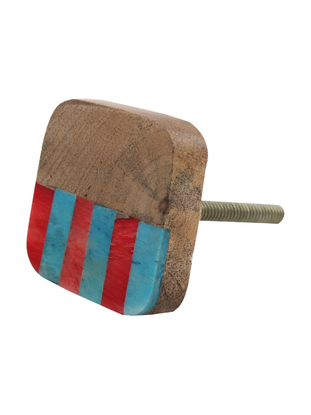 

Indianshelf Brown & Blue Striped Square Wooden Cabinet Knob