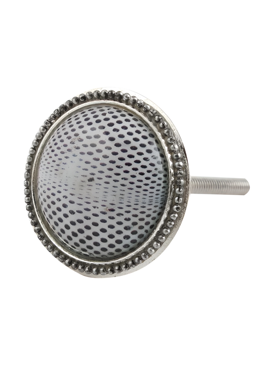 

Indianshelf White & Black Printed Wheel Floral Metal Dresser Knob