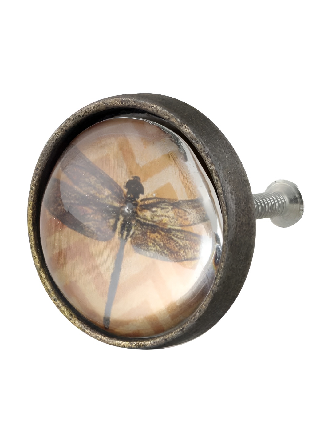 

Indianshelf Beige & Brown Dragonfly Printed Drawer Knobs