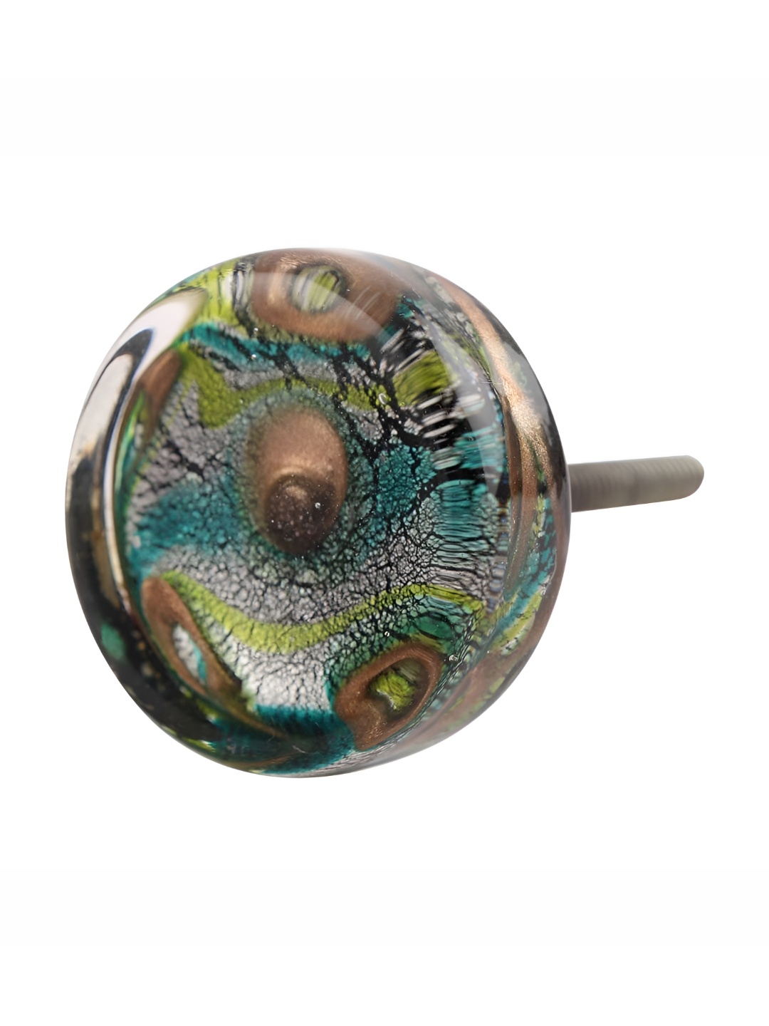 

Indianshelf Green & Beige Peacock Feather Glass Cabinet knob