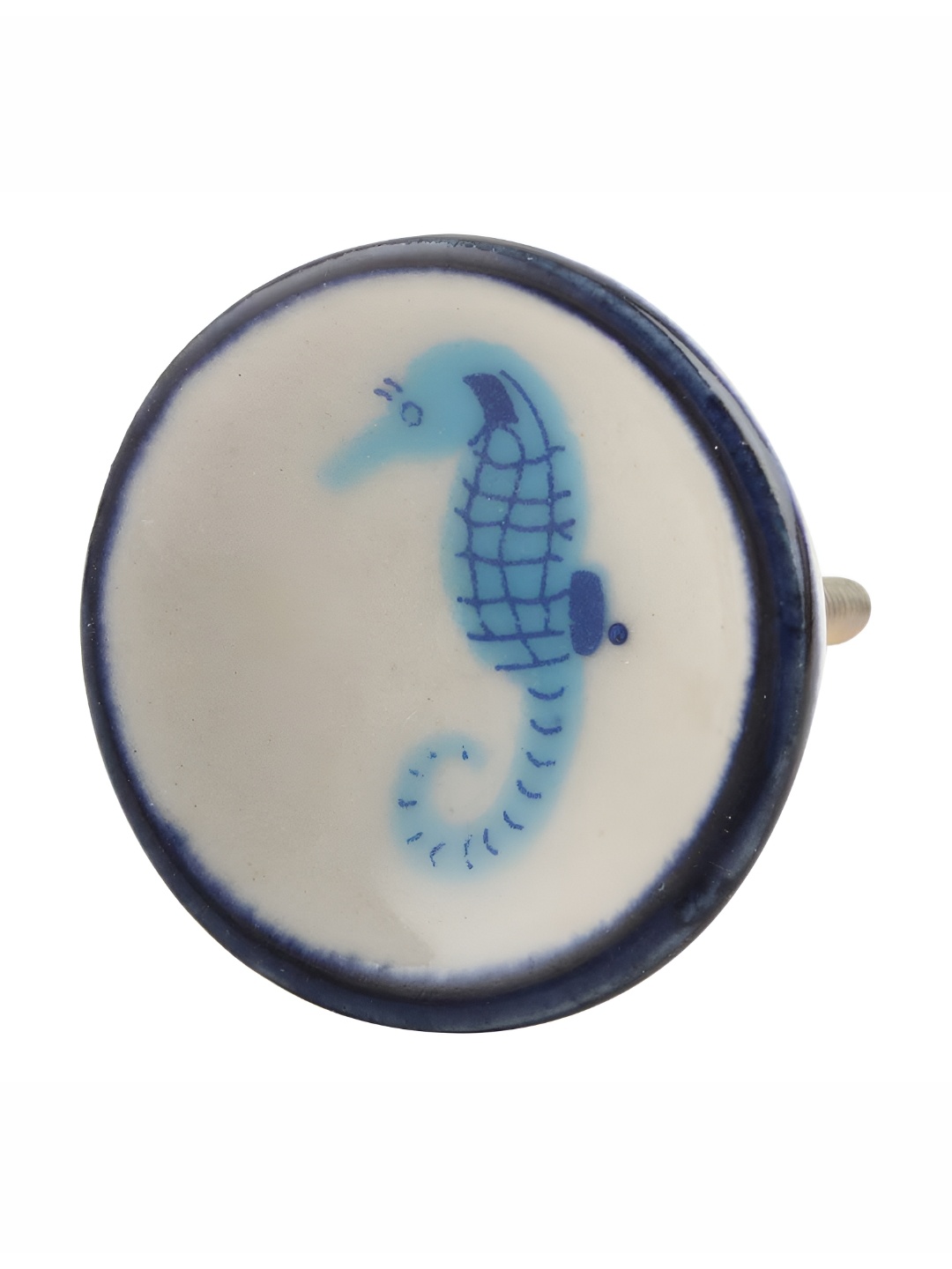 

Indianshelf Turquoise Blue & White Seahorse Printed Flat Ceramic Drawer Knob