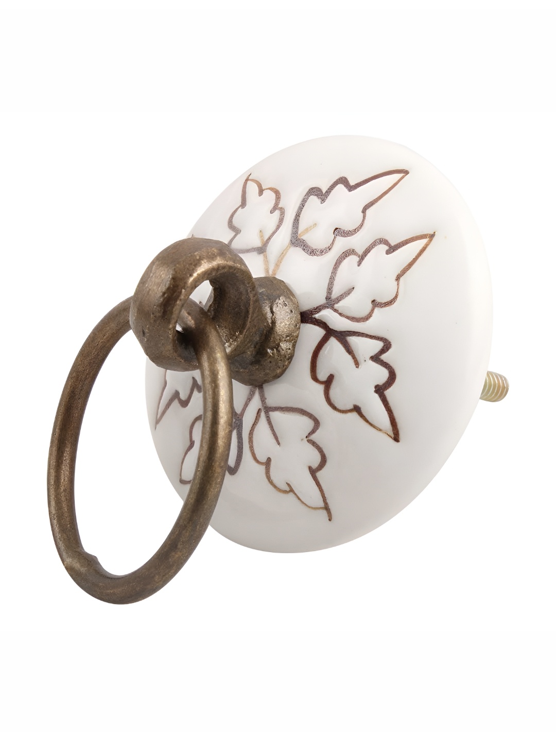 

Indianshelf White & Brown Leaf Etched Ceramic Flat Dresser Knob