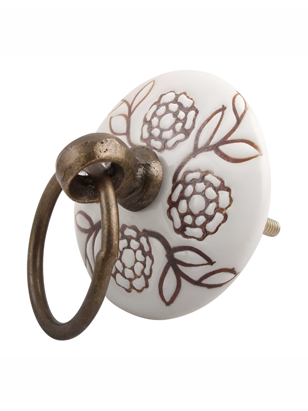 

Indianshelf White & Brown Flower Printed Ceramic Cabinet knob