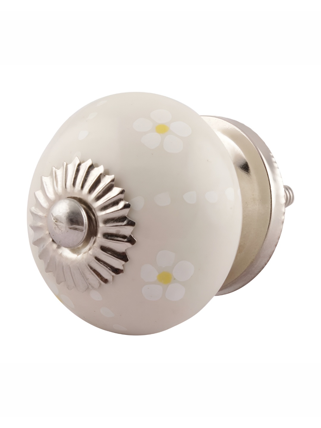 

Indianshelf White & Cream Coloured Flower Printed Cabinet Knobs