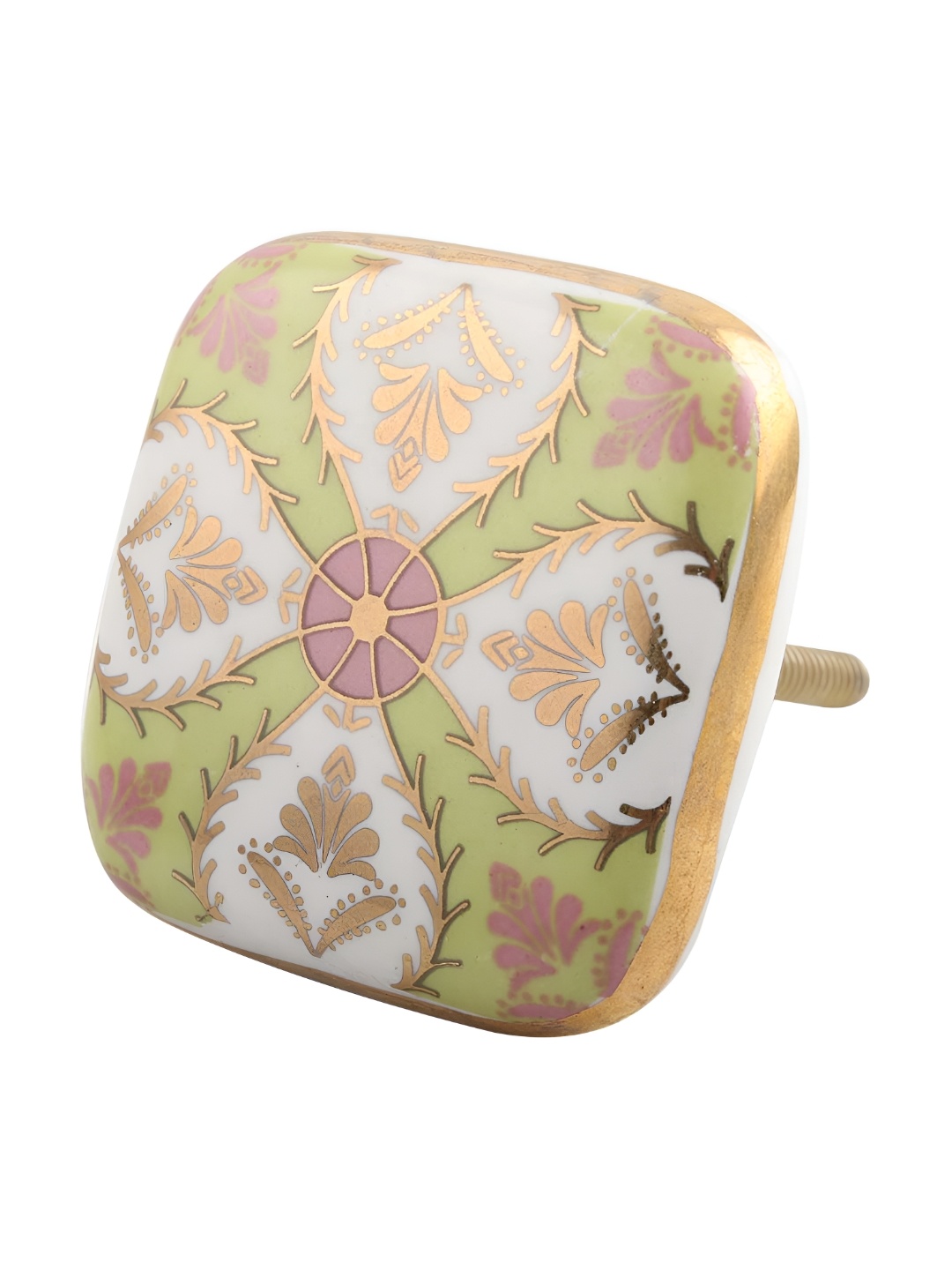 

Indianshelf White & Green Printed Ceramic Square Drawer Knob