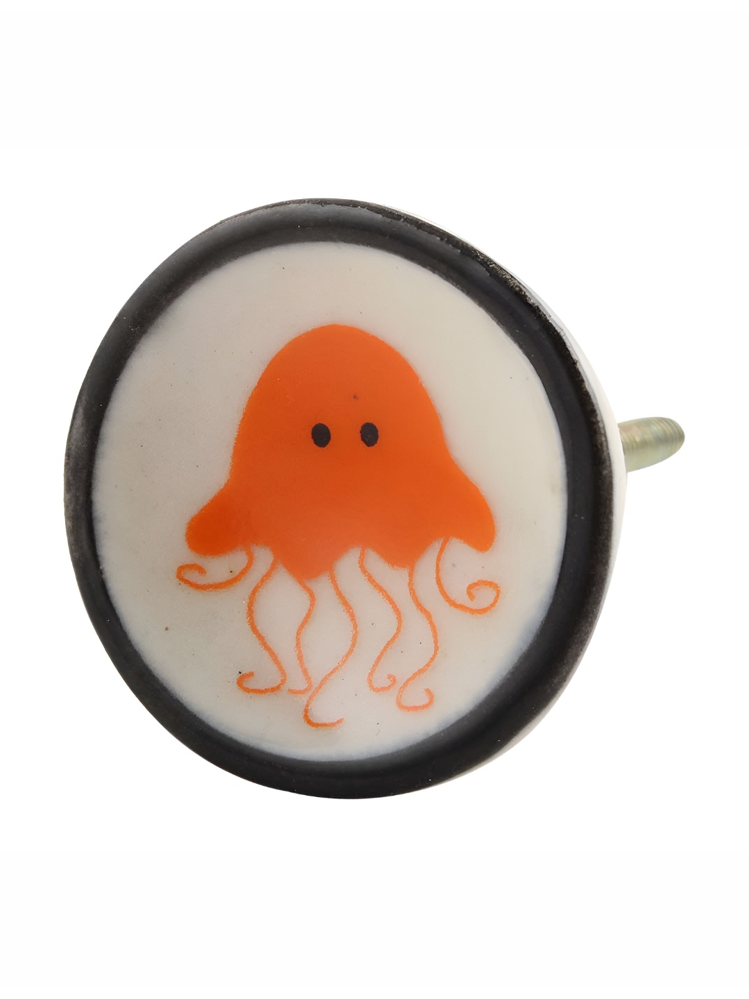 

Indianshelf White & Orange-Coloured Jellyfish-Printed Round Ceramic Furniture Knob