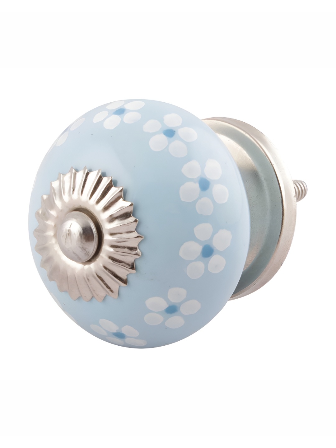 

Indianshelf Turquoise Blue & White Floral Printed Ceramic Round Cabinet Knob
