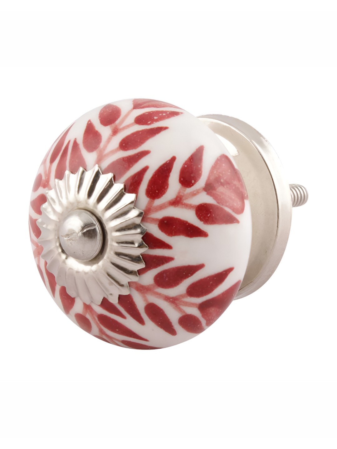 

Indianshelf Red & White Leaf Floral Printed Cabinet Knobs