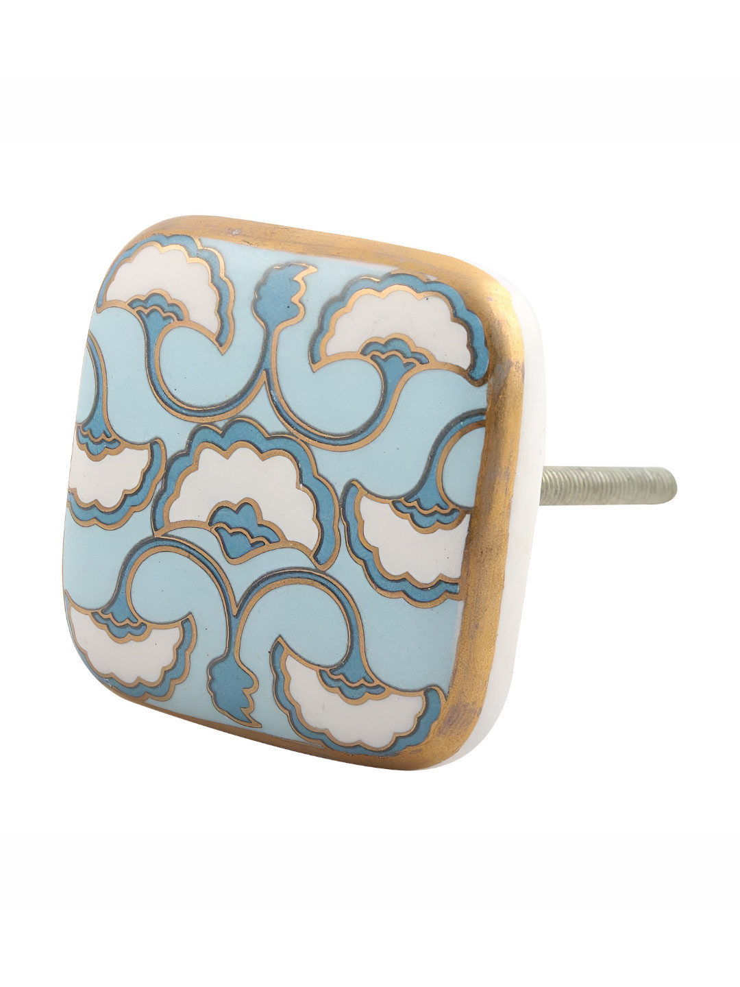 

Indianshelf Turquoise Blue & White Shell Printed Ceramic Cabinet Knobs
