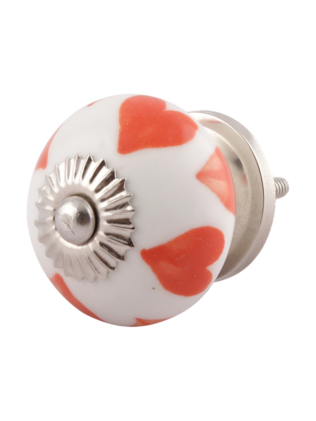 

Indianshelf Orange Coloured & White Heart Printed Dresser Knob