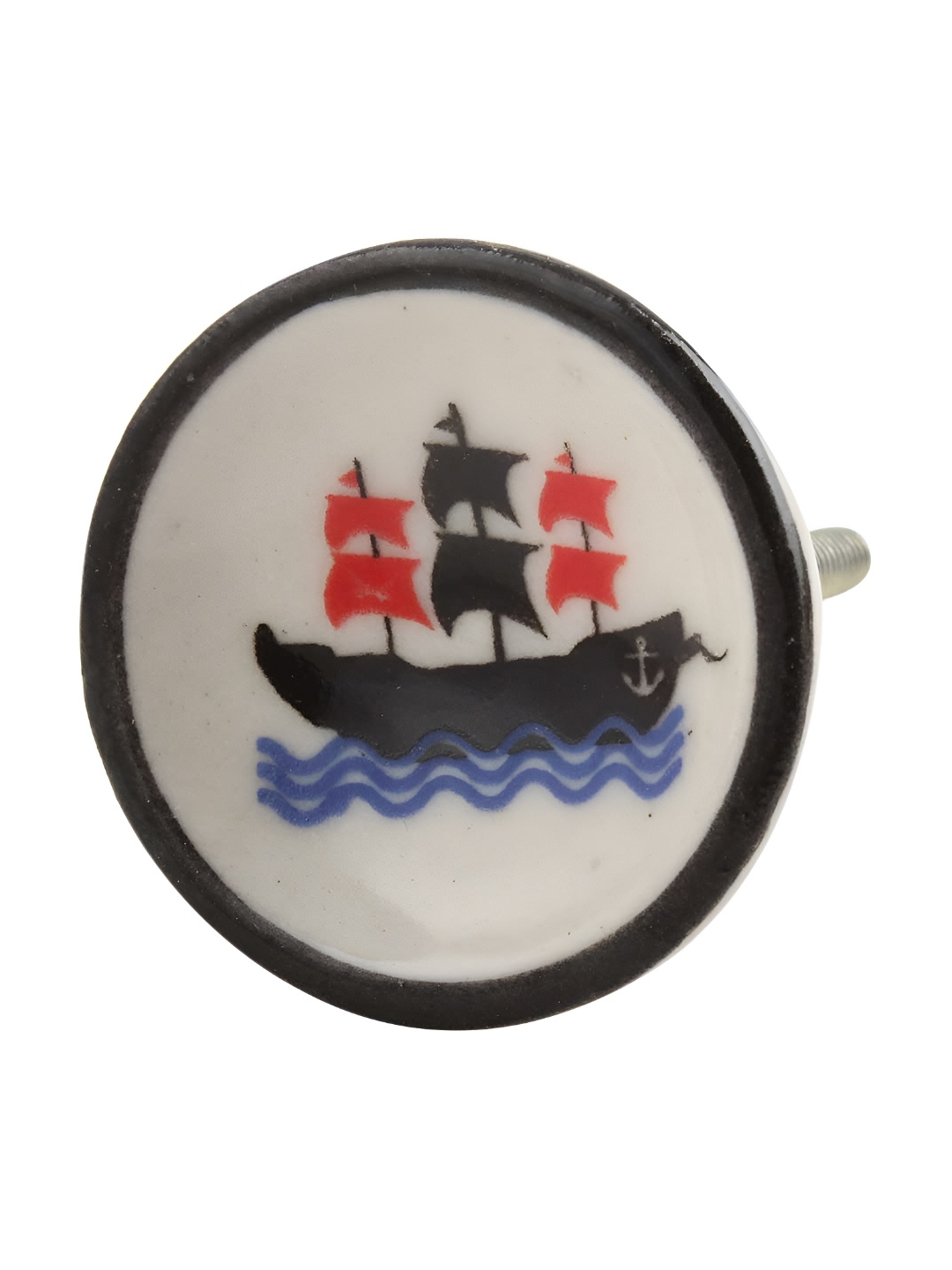 

Indianshelf White & Black Boat Printed Ceramic Cabinet knob