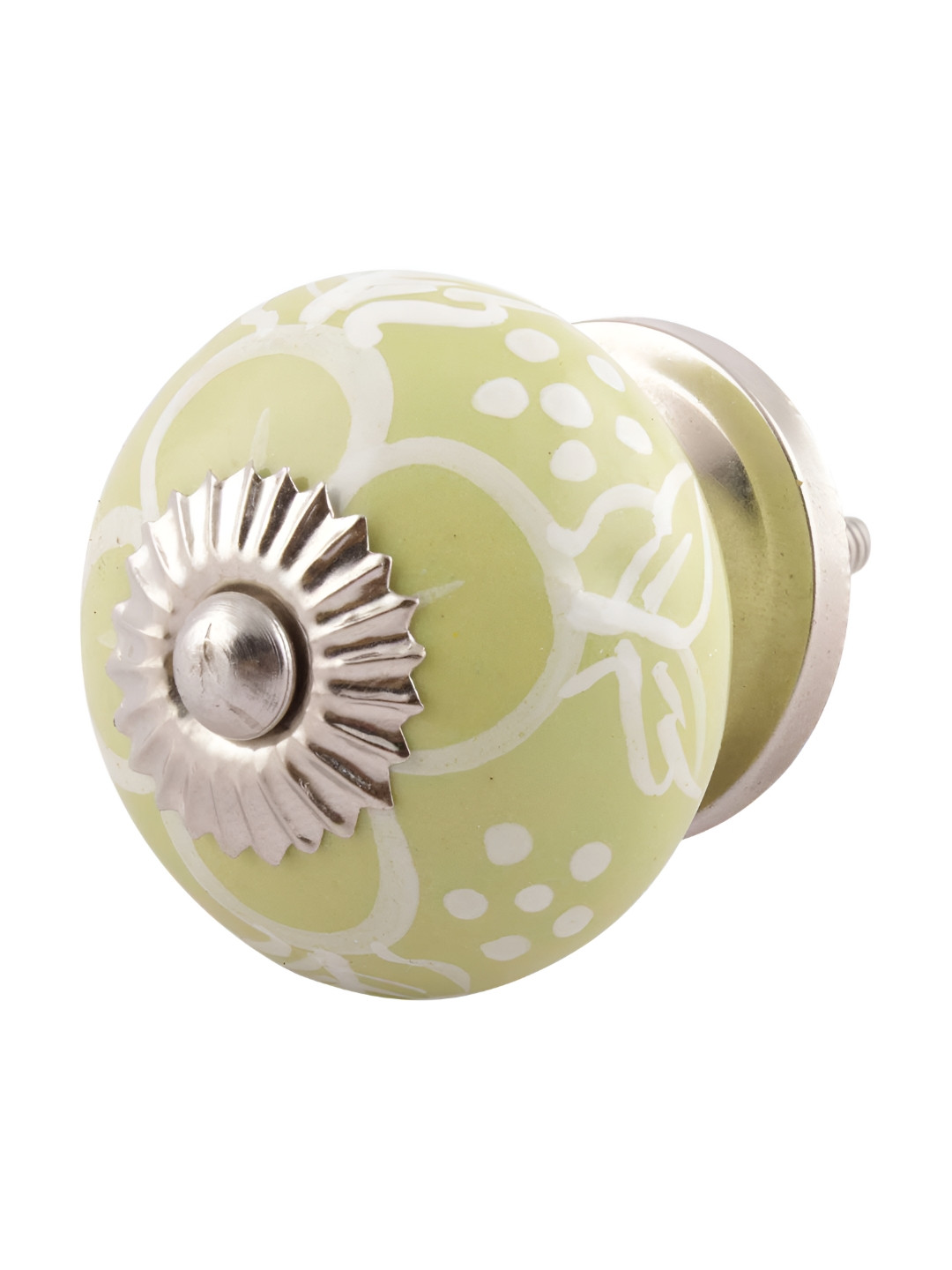 

Indianshelf Lime Green & White Flower Printed Ceramic Cabinet knob