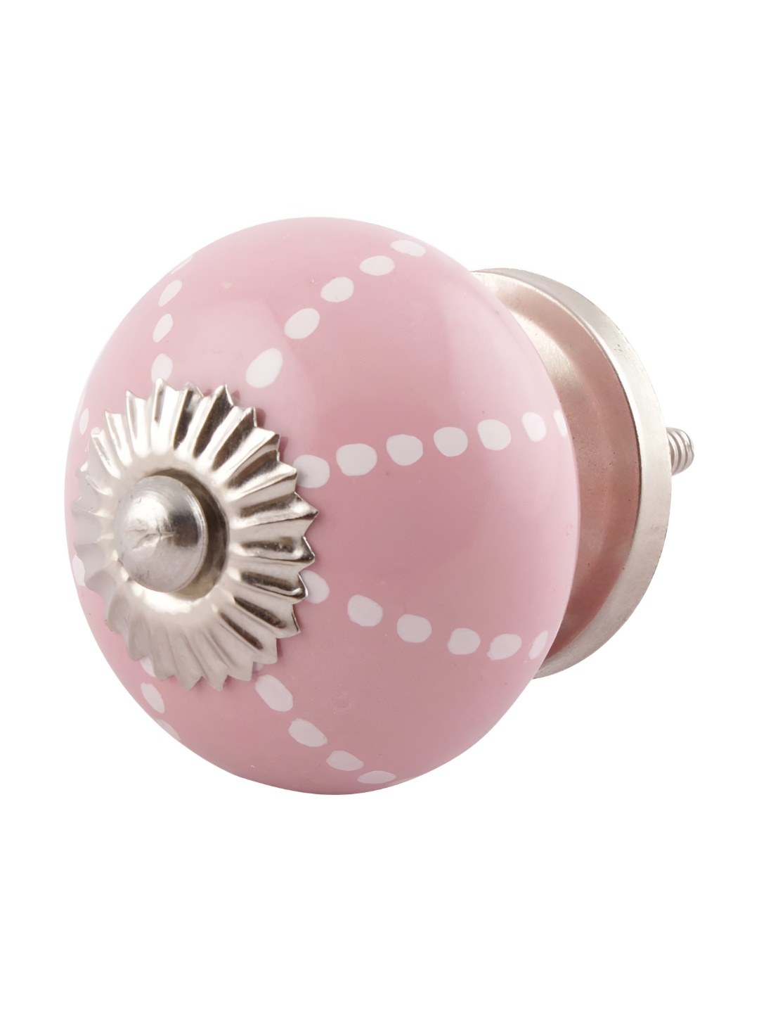 

Indianshelf Pink & White Line Dotted Ceramic Dresser Knob