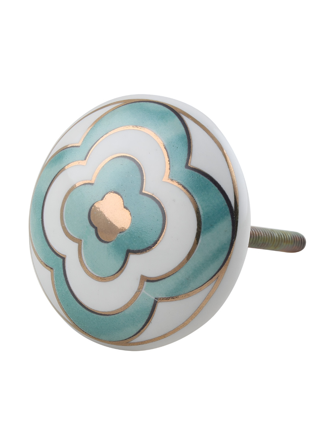 

Indianshelf White & Sea Green Floral Printed Ceramic Cabinet Knob