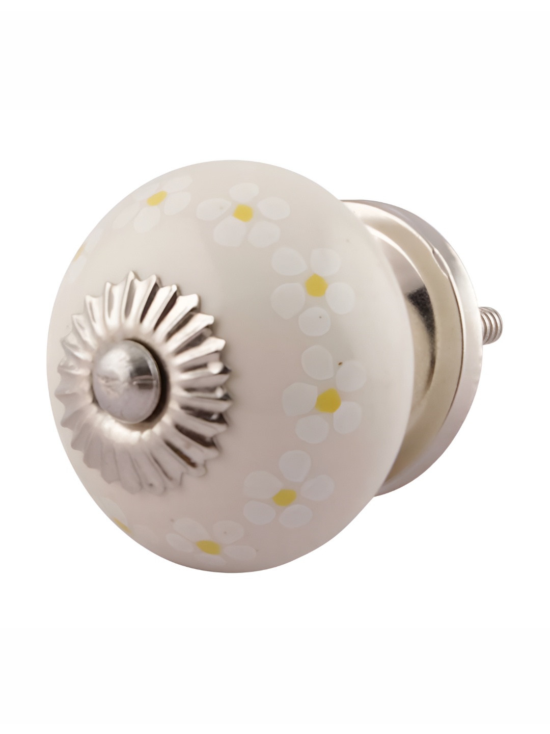 

Indianshelf Cream-Coloured & Yellow Floral Printed Ceramic Dresser Knob