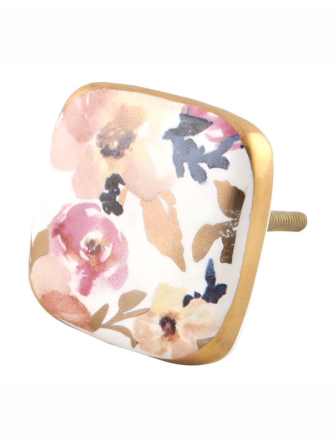 

Indianshelf White & Pink Floral Printed Ceramic Cabinet Knob