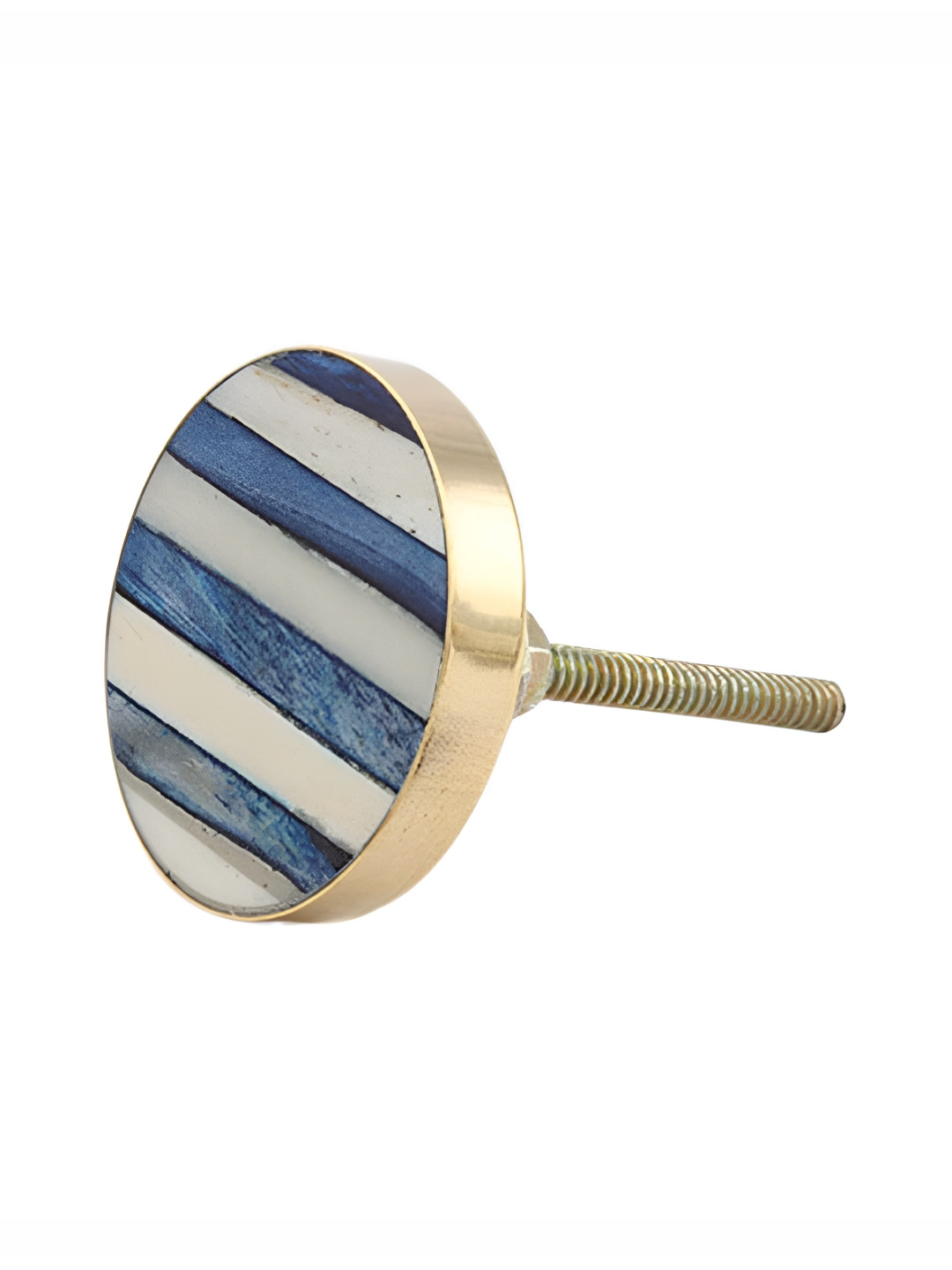 

Indianshelf Blue & White Striped Bone & Metal Cabinet knob