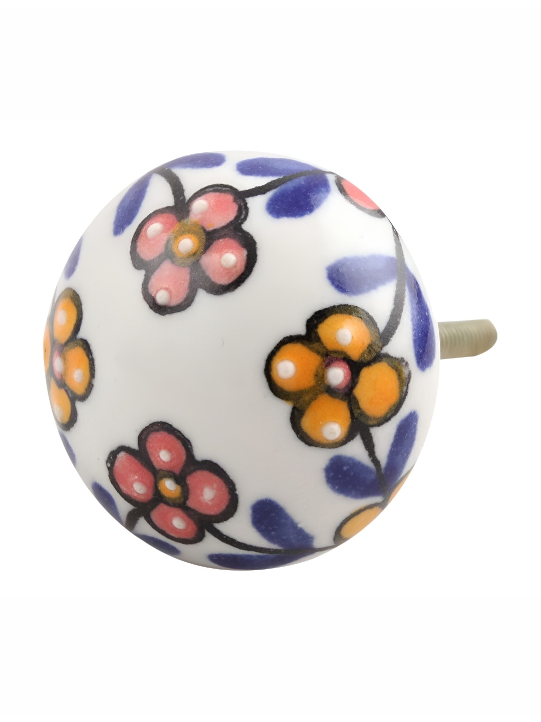 

Indianshelf Mustard Yellow & White Flower Printed Metal Cabinet Knobs