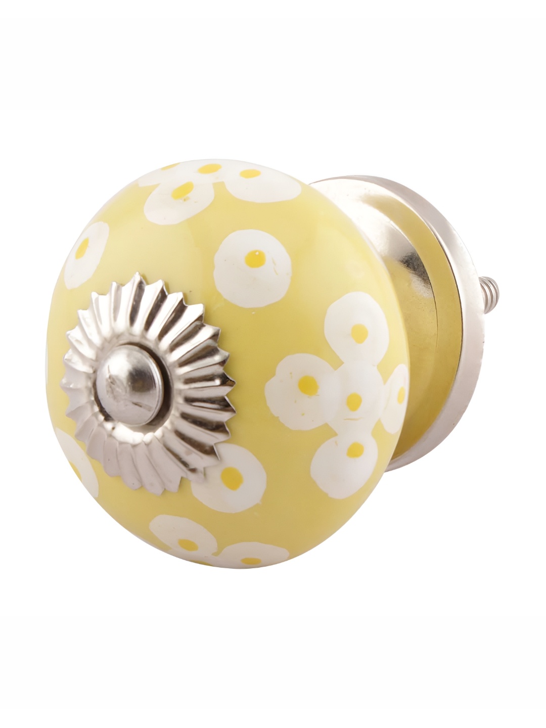 

Indianshelf White & Yellow Flower Printed Ceramic knob