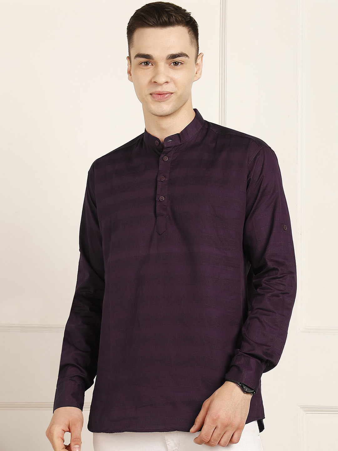 

FUBAR Striped Cotton Straight Kurta, Purple