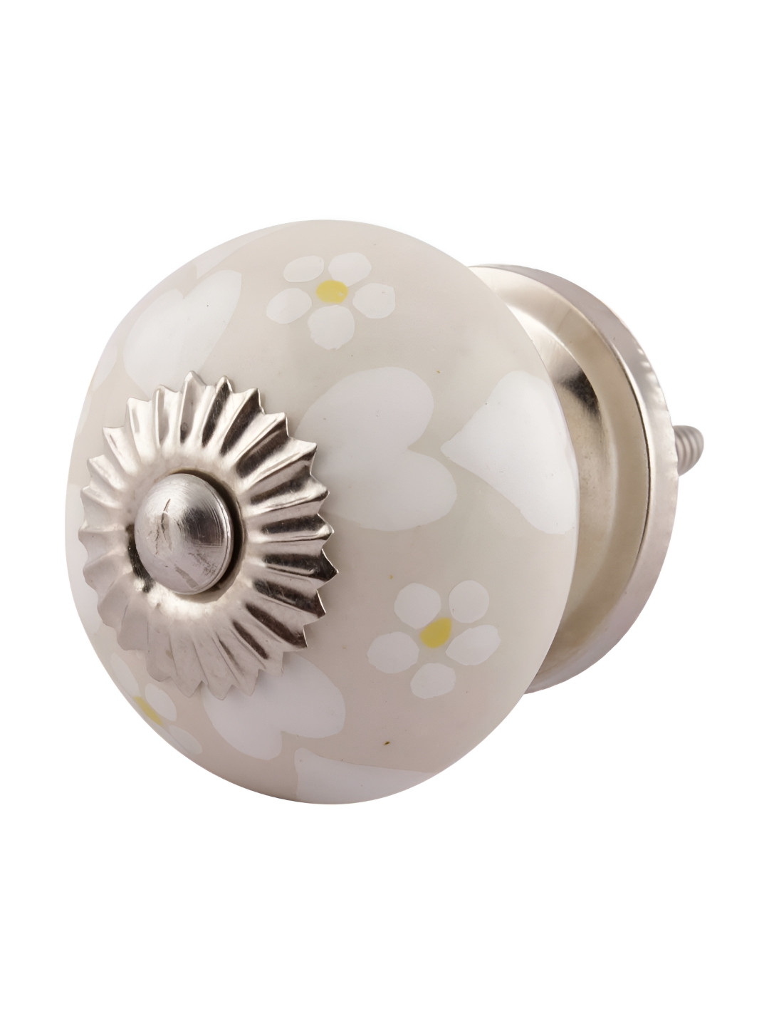 

Indianshelf Cream Coloured & White Heart Printed Ceramic Cabinet Knobs