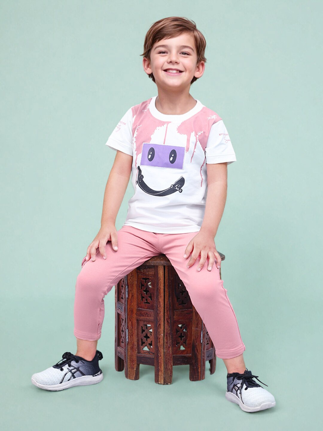 

Toonyport Boys Graphic Printed Pure Cotton T-shirt with Trousers, Pink