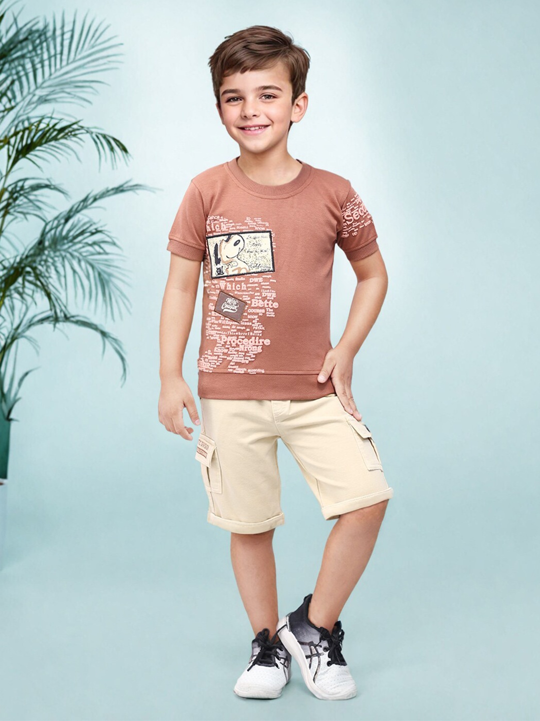 

Toonyport Boys Graphic Printed Pure Cotton T-shirt with Shorts, Peach