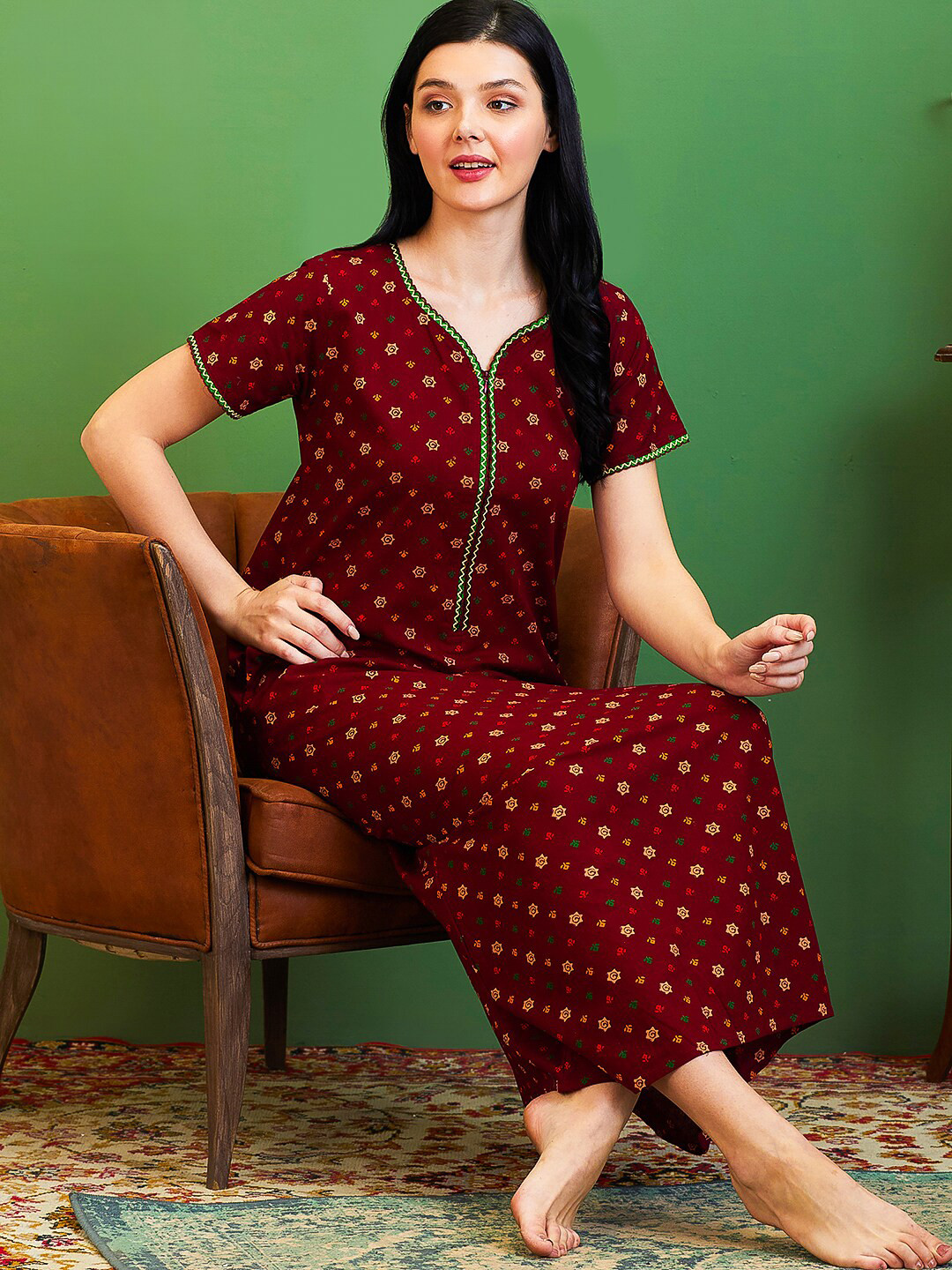 

AV2 Floral Printed Pure Cotton Maternity Maxi Nightdress, Brown