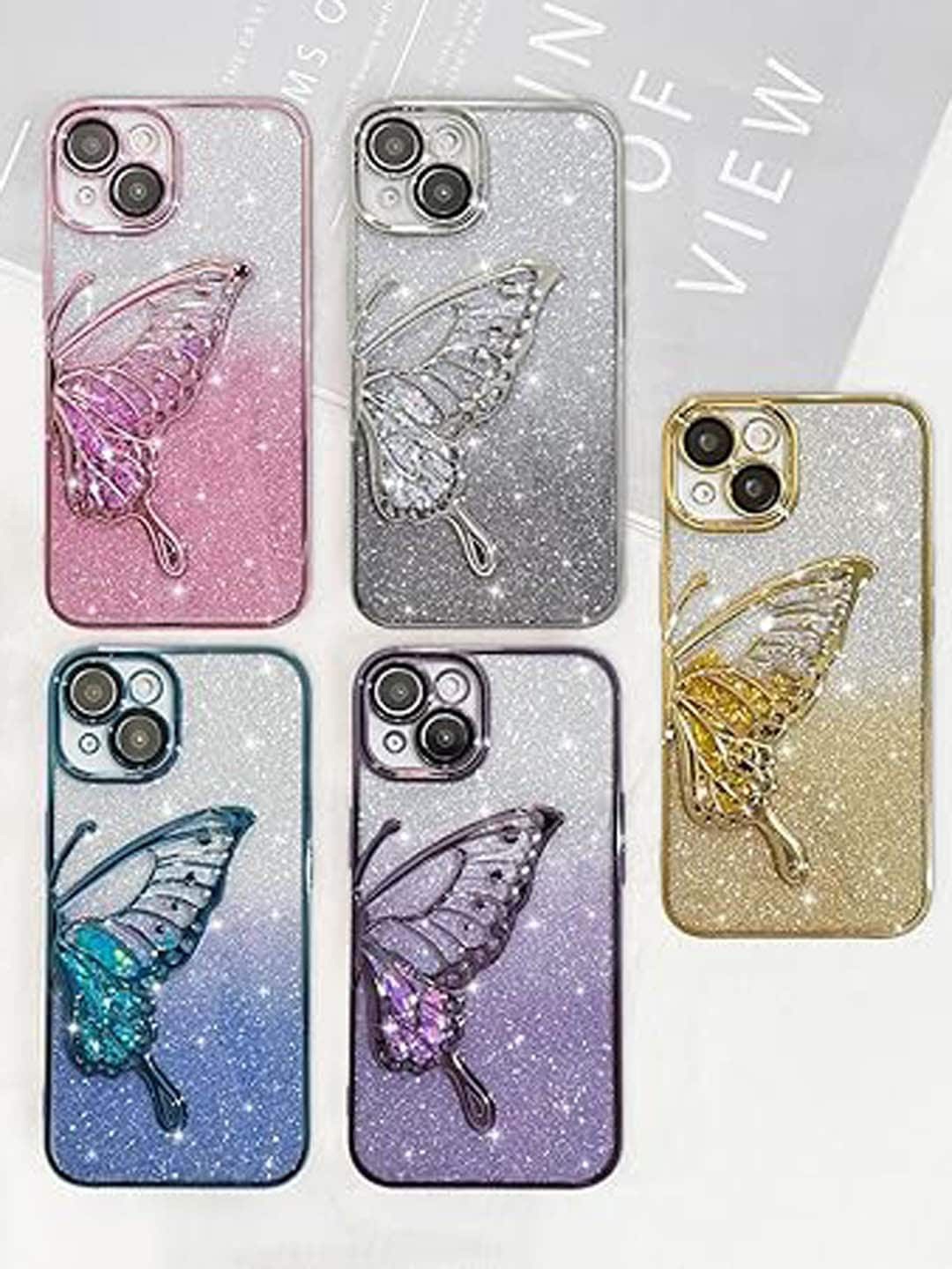 

TREEMODA Glitter 3D Butterfly iPhone 14 Mobile Back Case, Pink