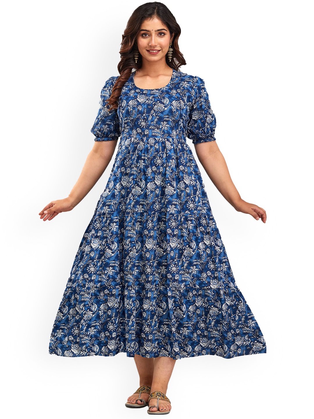 

Charnest Floral Printed Round Neck Maternity A-Line Dress, Blue