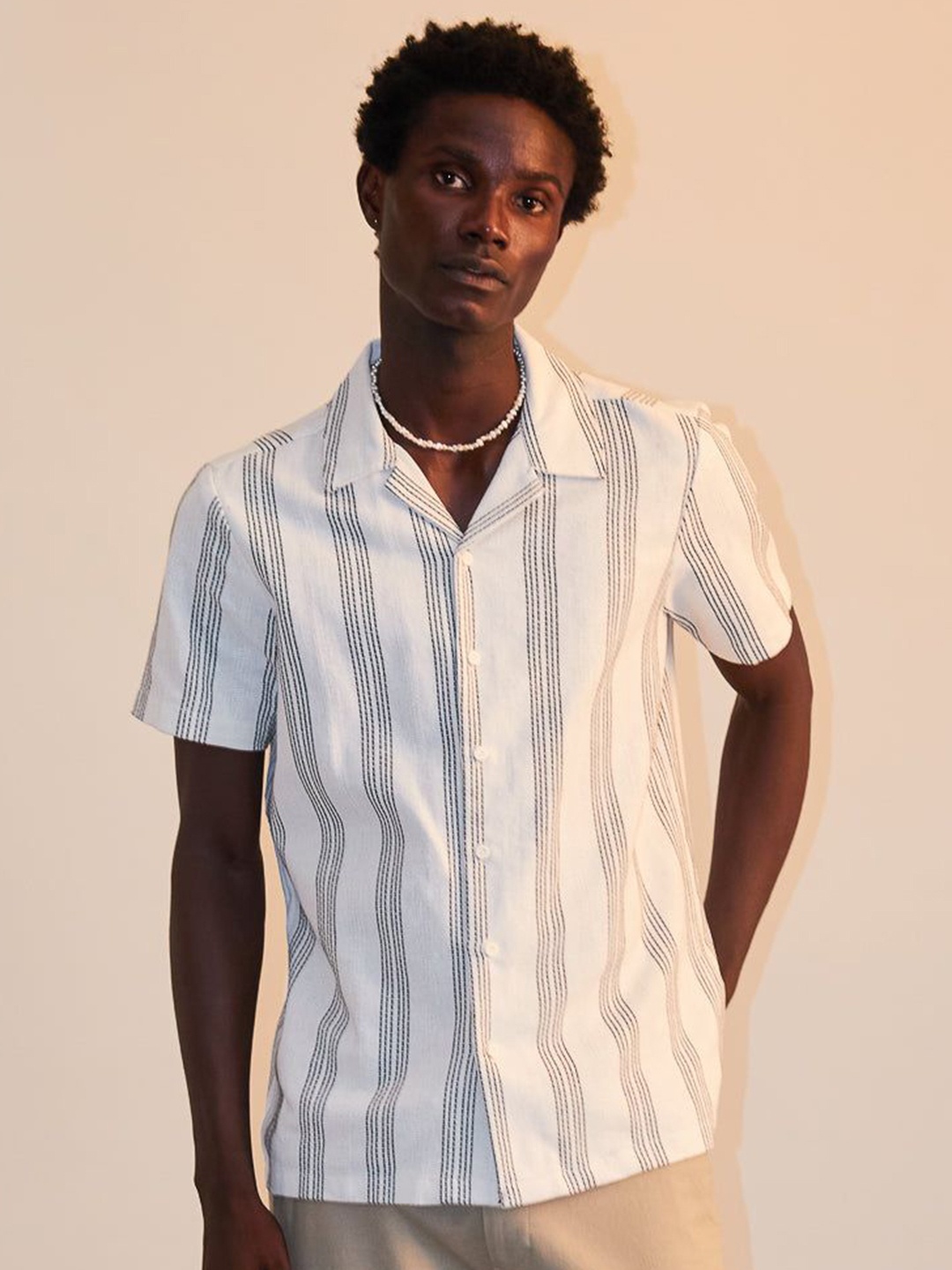 

FREAKINS Striped Cotton Casual Shirt, White