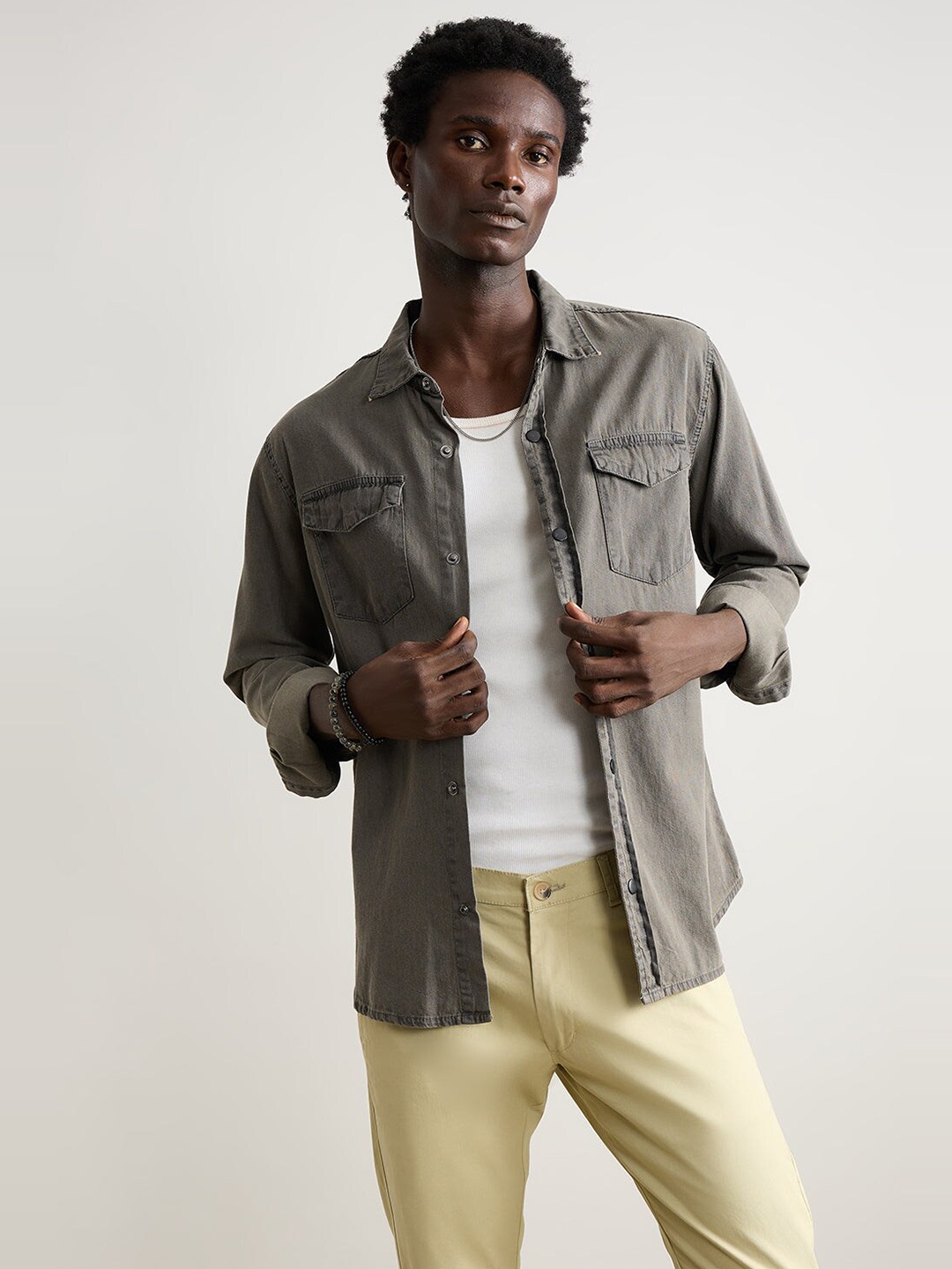 

FREAKINS Cotton Casual Shirt, Grey