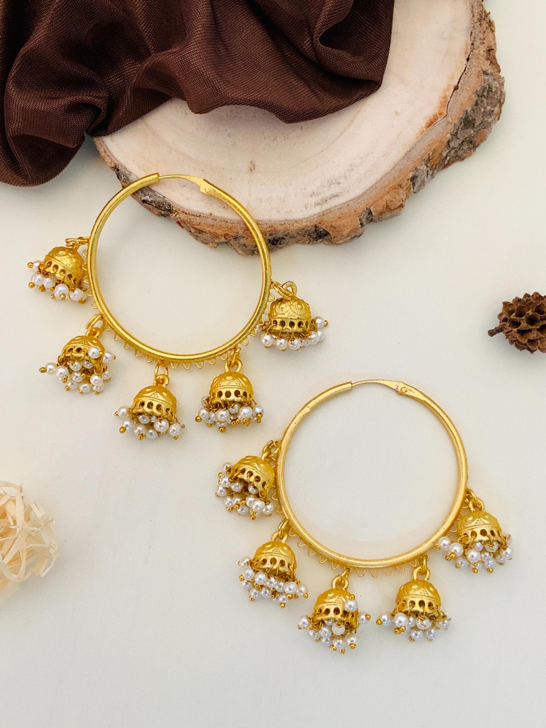 

ABDESIGNS Gold-Plated Beaded Classic Hoop Earrings