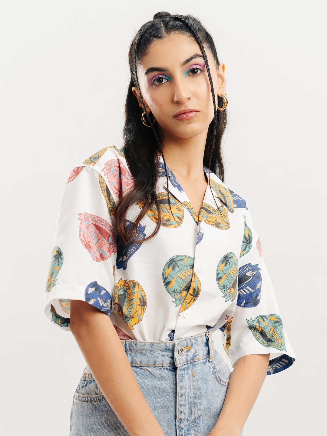 

FREAKINS Printed Cotton Casual Shirt, White