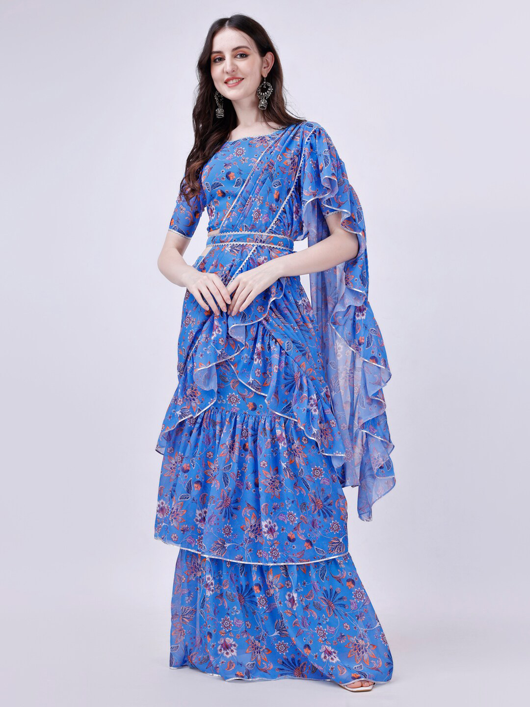 

FAB GALAXY Ethnic Motifs Gotta Patti Ready to Wear Saree, Orange