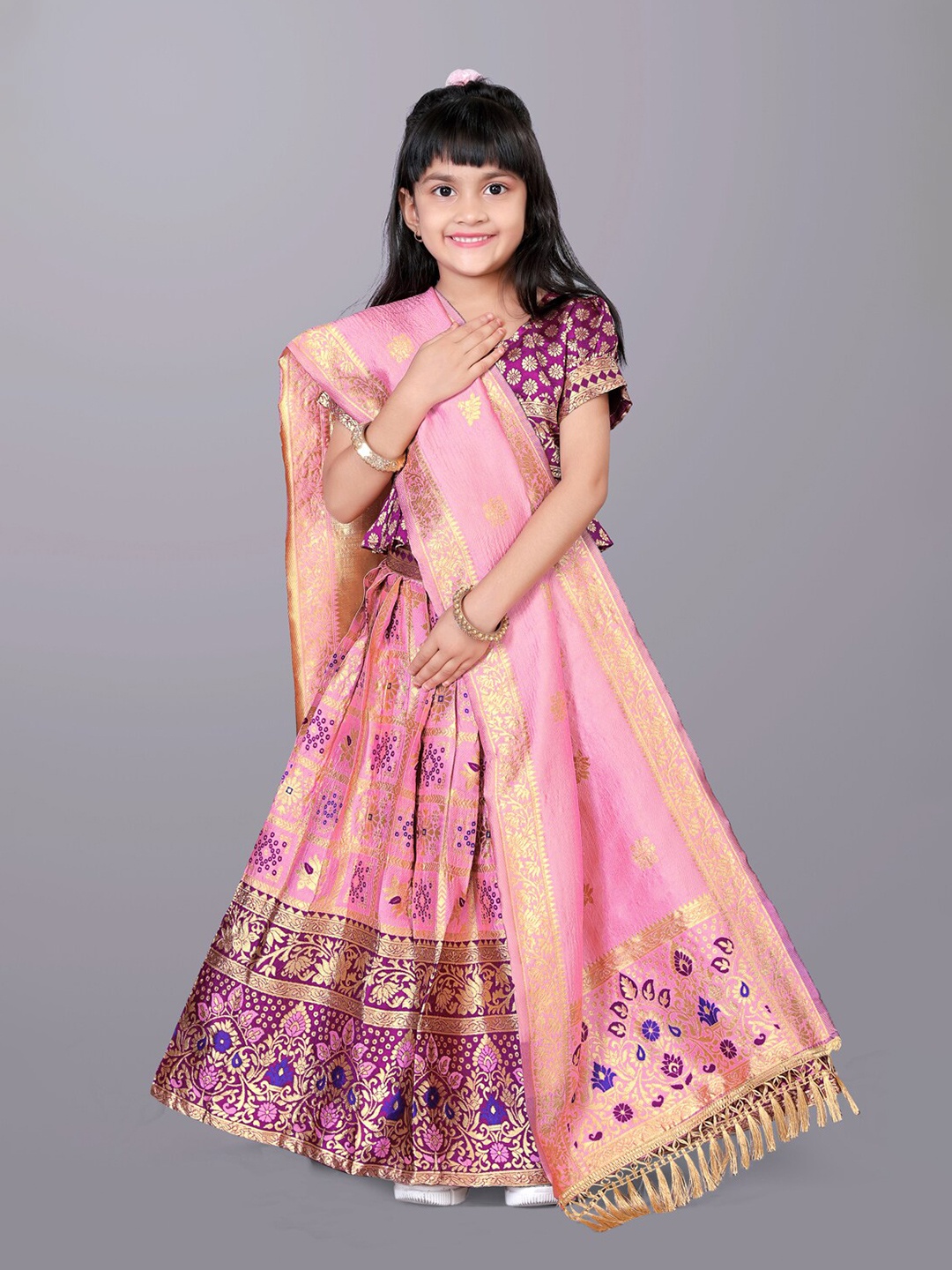 

BAESD Girls Ready to Wear Lehenga & Blouse With Dupatta, Pink