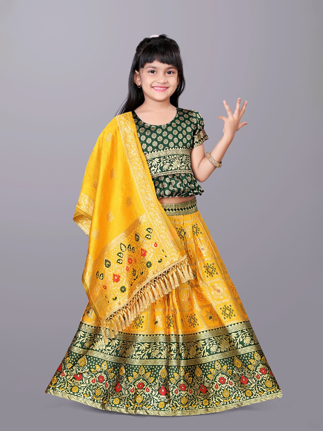 

BAESD Girls Ready to Wear Lehenga & Blouse With Dupatta, Yellow