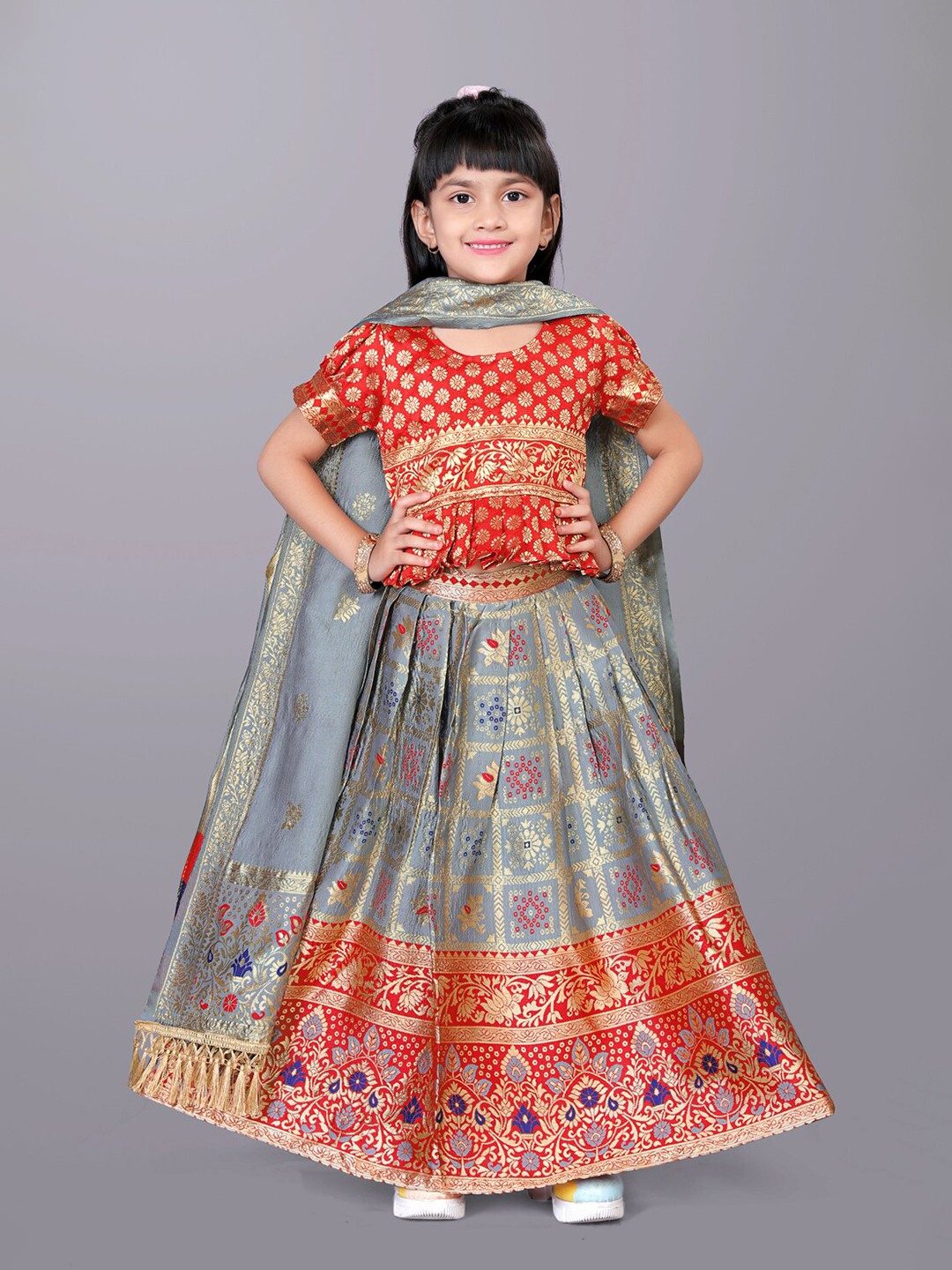 

BAESD Girls Ready to Wear Lehenga & Blouse With Dupatta, Grey