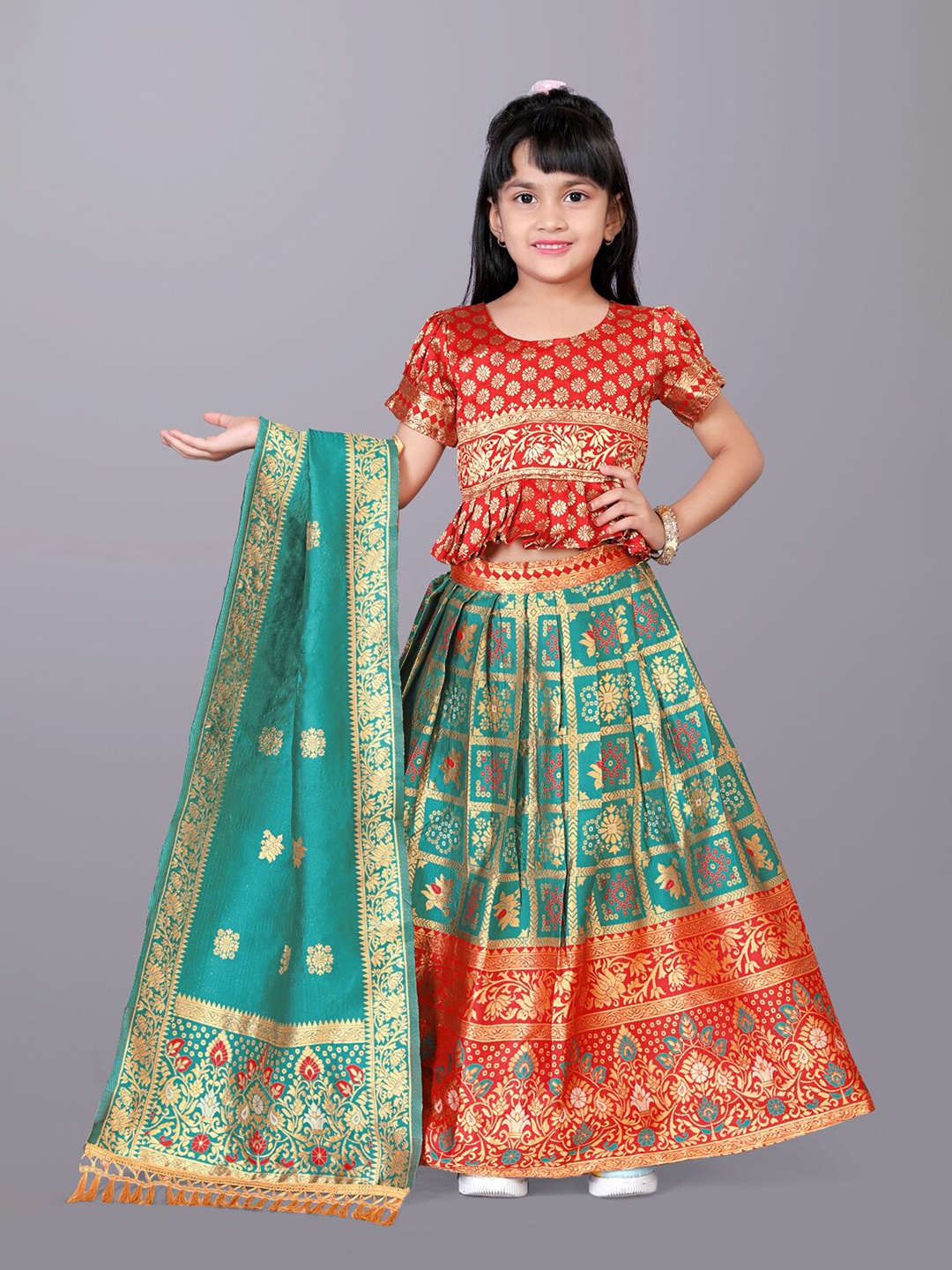 

BAESD Girls Ready to Wear Lehenga & Blouse With Dupatta, Green