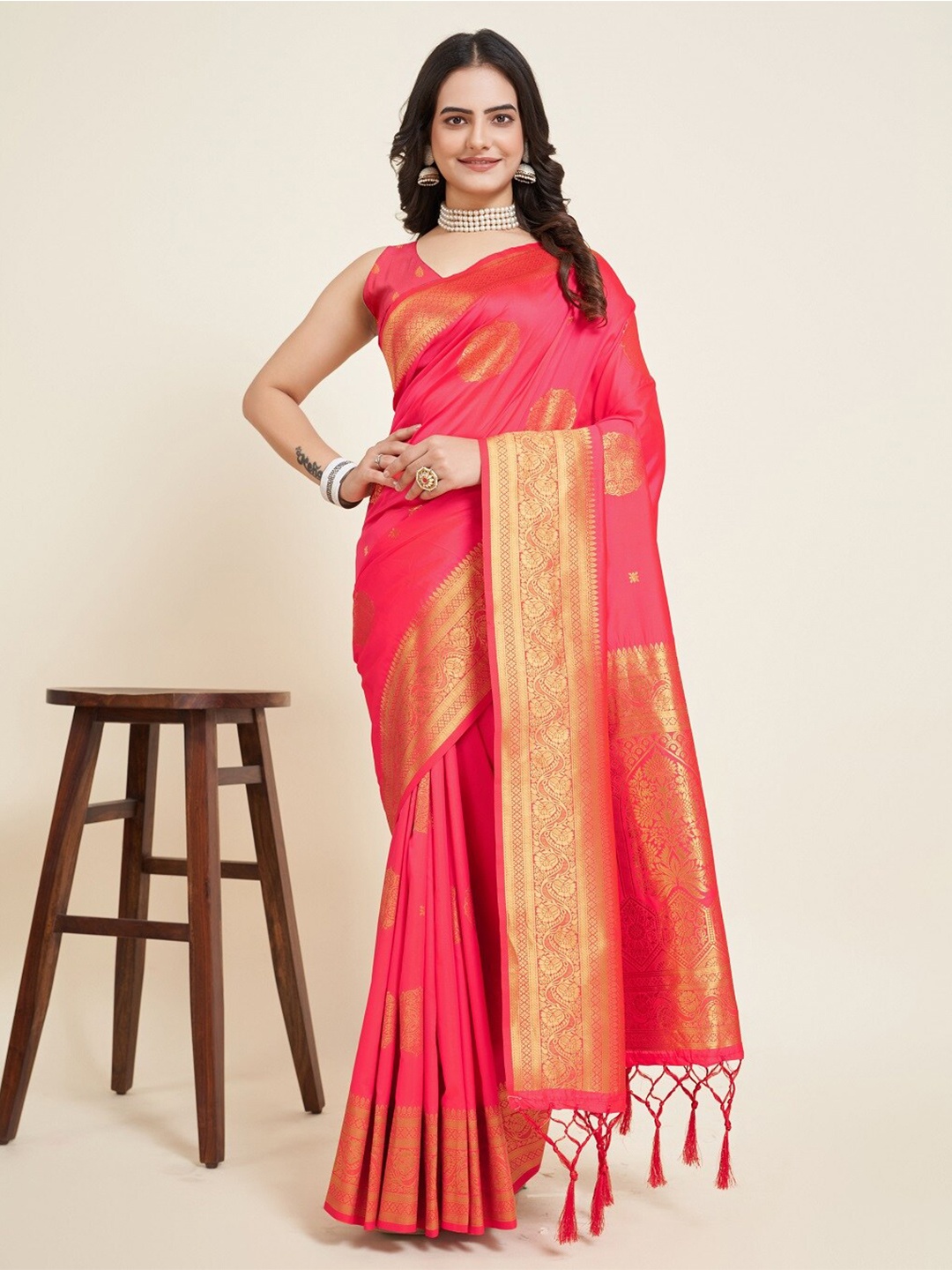 

Sarvada Woven Design Zari Silk Designer Banarasi Saree, Peach