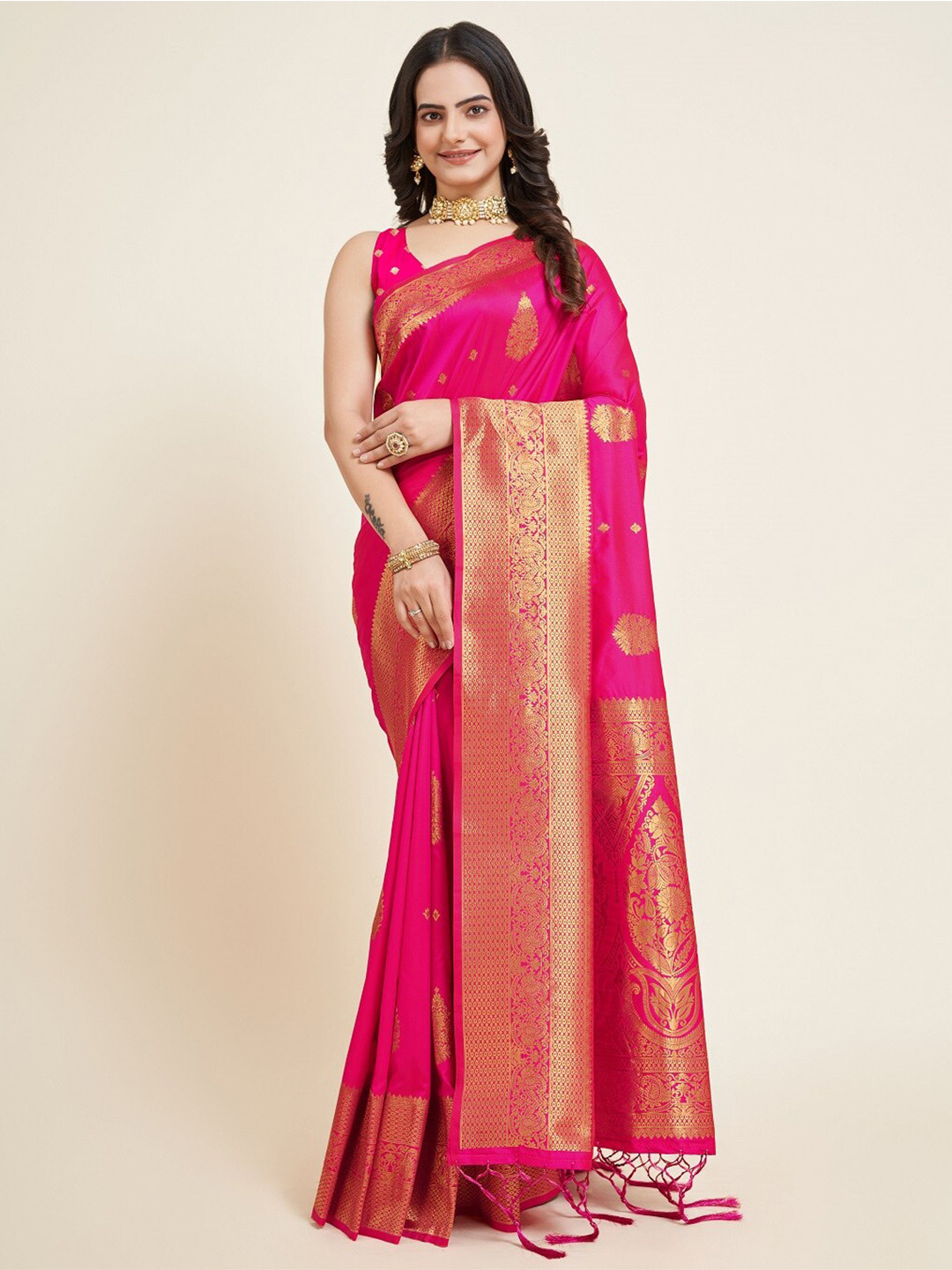 

Sarvada Ethnic Motifs Woven Design Zari Banarasi Saree, Pink