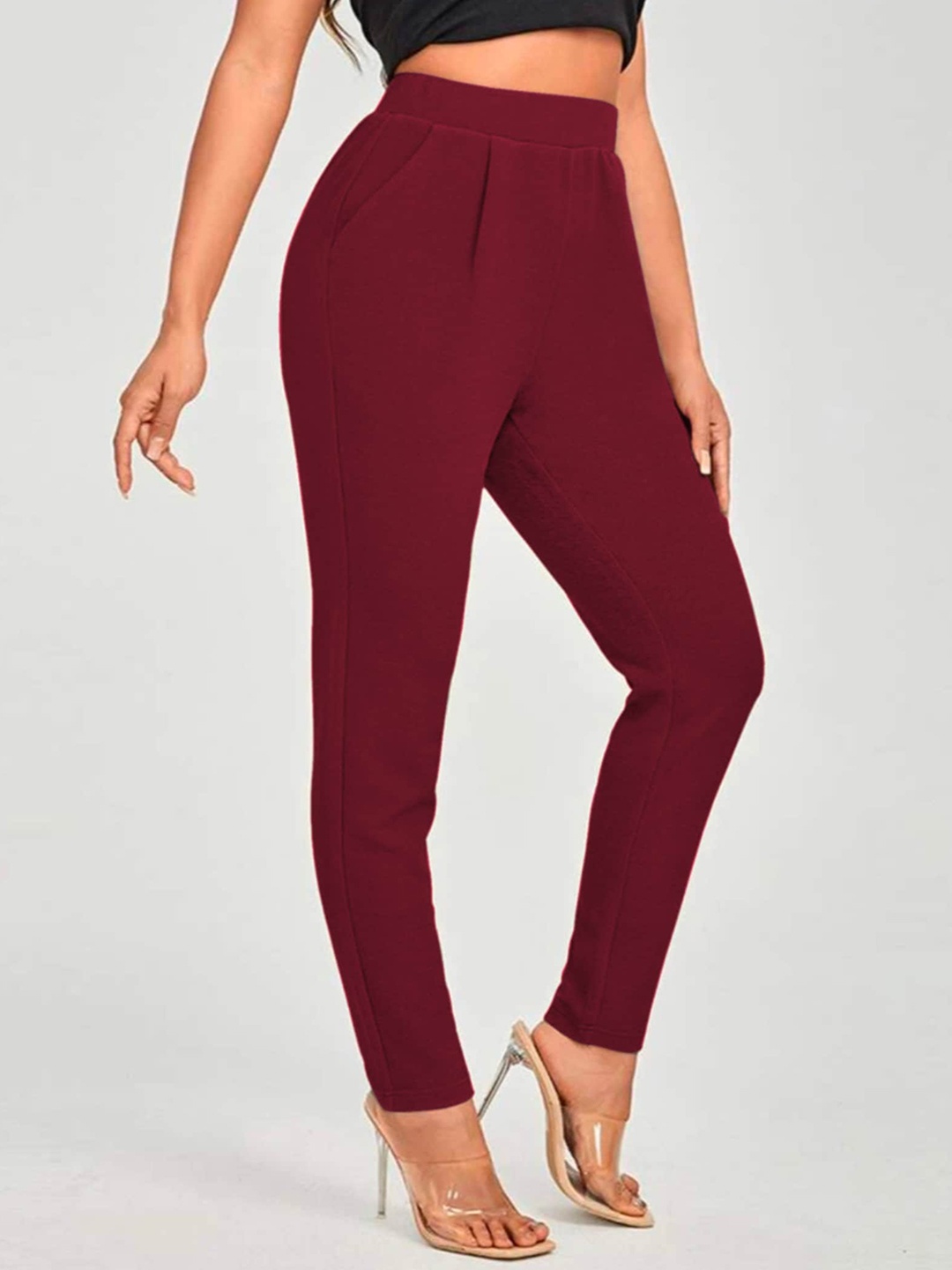 

Dream Beauty Fashion Women Mid-Rise Easy Wash Trousers, Maroon